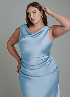 Azazie Kieryn Vestidos de damas de honor Vestido Azul Pálido de Satén Elástico de Corte Sirena con Plisado image12