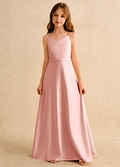 Azazie Fishie Girls Formal Flower Girl Dresses Rosette A-Line Matte Satin Dress image4