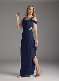 Azazie Weitzman Mother of the Bride Dresses Dark Navy Sheath Sequins Mesh Dress image1