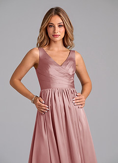 Azazie Keyla Bridesmaid Dresses Dusty Rose A-Line Pleated Stretch Satin Dress image3