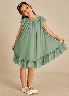 Azazie Tot Flower Girl Dresses Matcha A-Line with Sleeves Chiffon Dress image4