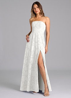 Azazie Wren Bridesmaid Dresses White A-Line Strapless Floral Burnout Dress image3