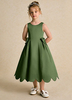 Azazie Macaroon Blumenmädchenkleider Ballkleid Schleifen Matte Satin Kleid Olivgrün image4