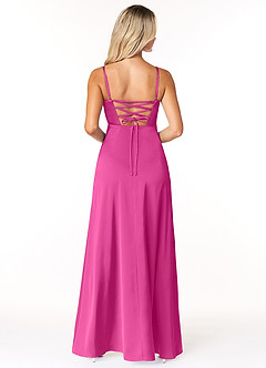 Azazie Marchella Jurken voor bruidsmeisjes Jurk van Stretch Satijn met A-Lijn Korset Fuchsia image2