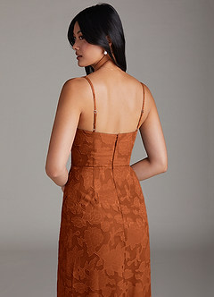 Azazie Maci Robes de demoiselle d'honneur Robe Fourreau en Blumen-Burnout Plissée Orange Brûlée image6