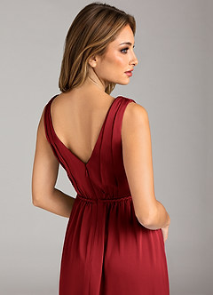 Azazie Tanicia Brautjungfernkleider Eine Linie Plissee Stretch-Satin Kleid Scharlachrot image7