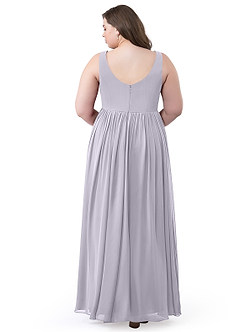 Azazie Keyla Robes de demoiselle d'honneur Robe Trapèze en Mousseline de soie Col V plissé Brume image44