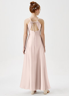 Azazie Avelina Junior Abito A-Line in Raso Elasticizzato Plissettato Rosa Rossore image6