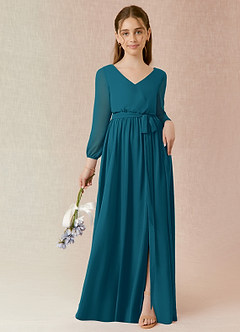 Azazie Angelica Junior Abito A-Line in Chiffon Plissettato Blu Inchiostro image1