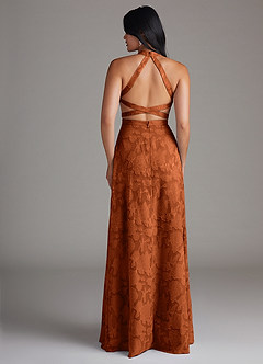 Azazie Clarice Abiti da Damigella Abito A-Line in Burnout Floreale Spacco Laterale Arancia Bruciata image2