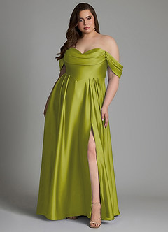 Azazie Loisa Robes de demoiselle d'honneur Robe Trapèze en Satin extensible Épaules dénudées Citronnelle image8