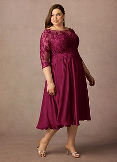 Azazie Marge Mother of the Bride Dresses Burgundy A-Line Scoop Lace Chiffon Dress image10