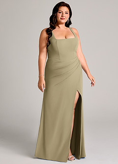 Azazie Mero Bridesmaid Dresses Moss Green Sheath Pleated Chiffon Dress image13