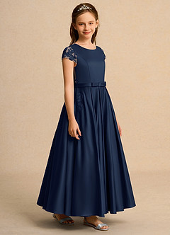 Azazie Bunny Junior Formal Blumenmädchenkleider Ballkleid Spitze Kleid Dunkelmarine image5