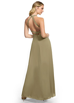 Azazie Clarice Bridesmaid Dresses Moss Green A-Line Halter Chiffon Dress image4