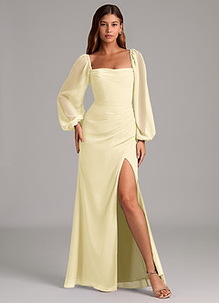 Azazie Brixley Robes de demoiselle d'honneur Robe Sirène en Mousseline de soie Manche longue Sorbet Citron image4