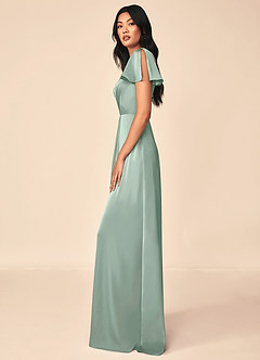 Azazie Soren Bridesmaid Dresses Agave A-Line Pleated Stretch Satin Dress image3