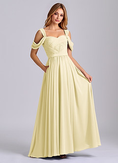 Azazie Koa Brudtärnklänningar Klä av A-Linje i Chiffong Av axeln Citronsorbet image4