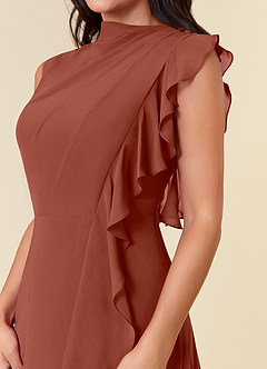 Azazie Narine vestidos de madre de la novia Vestido de Castaño de Gasa de Corte En A con Cuello alto plisado image5