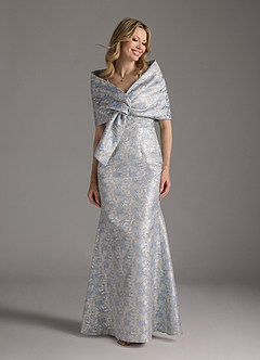 Azazie Elanor vestidos de madre de la novia Vestido de Azul Polvoriento de jacquard 1 de Sirena con Plisado image1