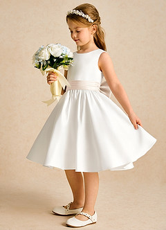Azazie Sosie Flower Girl Dresses Ivory White Alabaster A-Line Pleated Matte Satin Dress image3