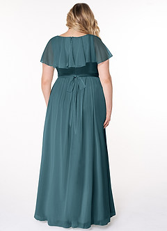 Azazie Jael Brautjungfernkleider A-Linie V-Hals Gittergewebe Kleid Bermudablau image8