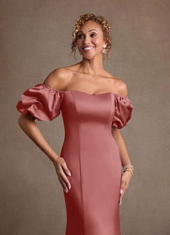 Azazie Redding Suknie dla Matki Panny Młodej Osłona Marszczony Satyna elastyczna Długość podłogi Sukienka image4