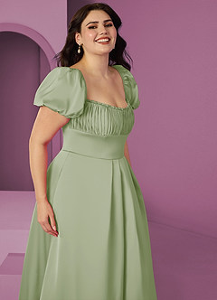 Barbie ♥ Azazie Bridesmaid Dresses Dusty Sage A-Line Ruched Stretch Satin Dress image10