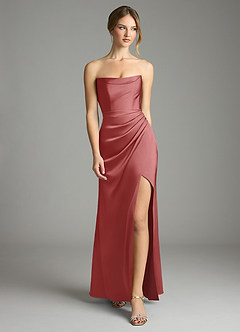 Azazie Leonis Jurken voor bruidsmeisjes Converteerbaar Jurk van Stretch Satijn met Zeemeermin Geplooid Antieke Roos image5