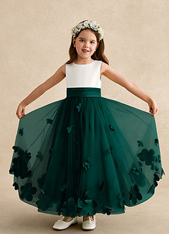 Azazie Vi Flower Girl Dresses Pine A-Line Sleeveless Tulle Dress image5