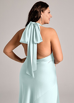 Azazie Velli Abiti da Damigella Abito Sirena in Raso Elasticizzato Collo Alto Sea Glass image13