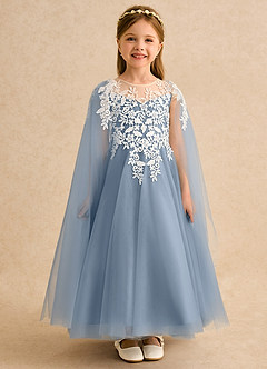 Azazie Dandelion Flower Girl Dresses Dusty Blue Ball-Gown Lace Dress image3