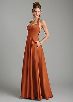 Azazie Tenaya Robes de demoiselle d'honneur Robe Trapèze en Satin extensible Décolleté en cœur Cannelle image5