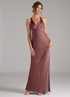 Azazie Tianna Bridesmaid Dresses Vintage Mauve A-Line Stretch Satin Dress image4