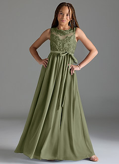 Azazie Elly Junior Pistachio A-Line Lace Chiffon Dress image3