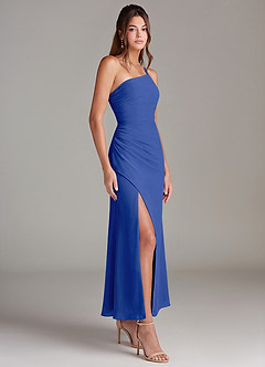 Azazie Eren Robes de demoiselle d'honneur Robe Sirène en Mousseline de soie Une épaule Bleu Roi image4