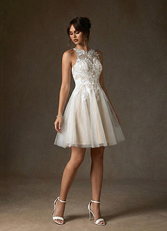 Azazie Melrose Wedding Dresses Diamond White Nude A-Line Sweetheart Neckline Lace Dress image6