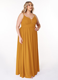 Azazie Rayna Bridesmaid Dresses Butterscotch A-Line V-Neck Pleated Chiffon Dress image10