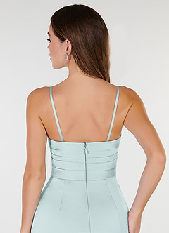 Azazie Yola Bridesmaid Dresses Mist Sheath V-Neck Pleated Stretch Satin Convertible Dress image8