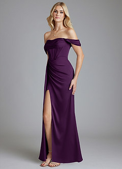 Azazie Amyra Bridesmaid Dresses Grape Mermaid Off the Shoulder Stretch Satin Convertible Dress image6