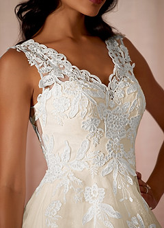 Azazie Mira Wedding Dresses A-Line Sequins Tulle Chapel Train Dress image4
