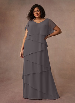 Azazie OHara Mother of the Bride Dresses Steel Grey A-Line V-Neck Chiffon Dress image12