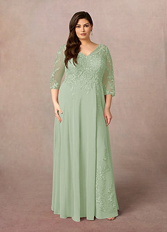 Azazie Noella Mère de la mariée Robes Robe Trapèze en Mousseline de soie Col V Dentelle Vert Sauge image9
