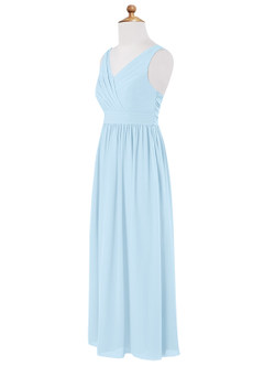 Azazie Kora Junior A라인 주름진 쉬폰 플로어 길이 주니어 신부 들러리 드레스 image7