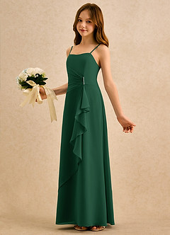 Azazie lolly Girls Formal Abiti da Ragazza di Fiori Abito A-Line in Chiffon Plissettato Verde Scuro image1