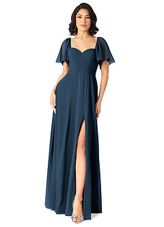 Azazie Chloe Bridesmaid Dresses Dark Navy A-Line Sweetheart Neckline Chiffon Dress image1
