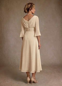 Azazie Aerynne 신부의 어머니 드레스 A라인 주름진 쉬폰 티 길이 드레스 image2