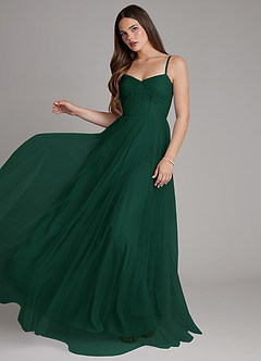 Azazie Teagan Bridesmaid Dresses Emerald A-Line Sweetheart Neckline Tulle Dress image3