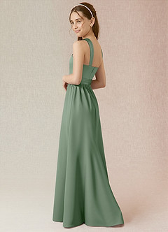 Azazie Jiya Junior Vestido Matchá de Cetim elástico de Linha A com Plissado image3