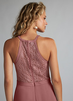 Azazie Rona Bridesmaid Dresses Desert Rose A-Line Lace Chiffon Dress image6